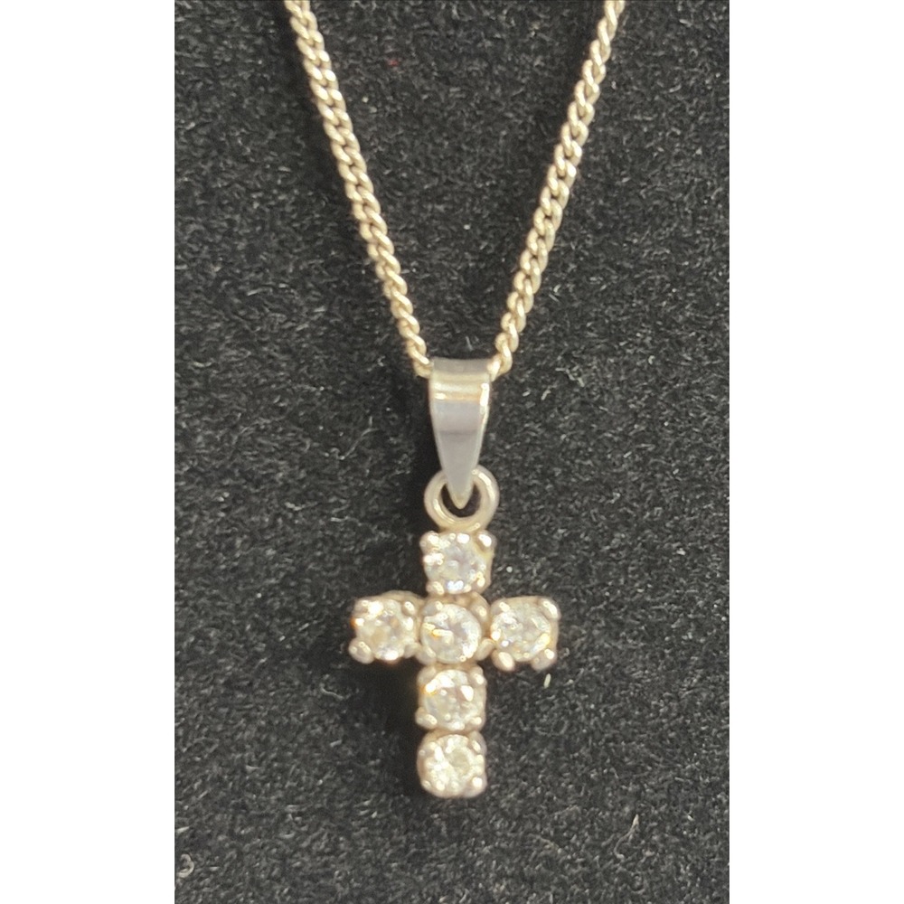 Cubic Zirconia Sterling Silver 925 Cross Necklace 16 Inch 925 Silver Curb Chain